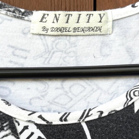 ENTITY -Daniel Benjamin Graffiti Print 3/4th Sleeve Black & White SZ XL preowned - Picture 3 of 5